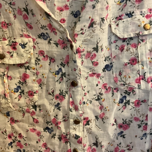MAGAZINE lightweight cotton convertible long short sleeve floral blouse button M - Picture 4 of 15